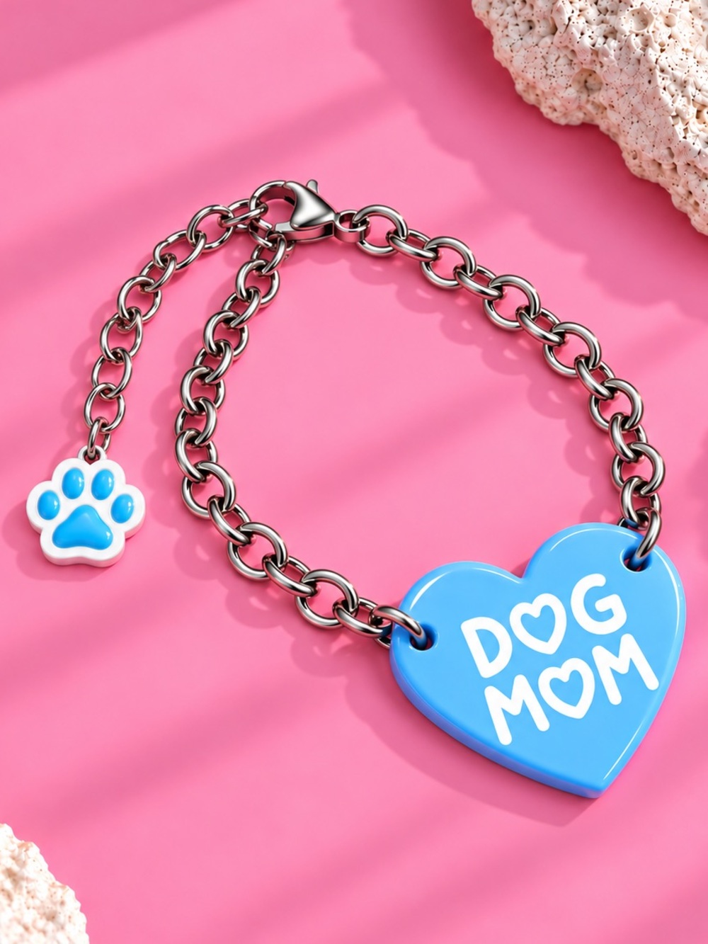 Dog Mom Heart Charm Bracelet — Stainless Steel
Chain — Handmade